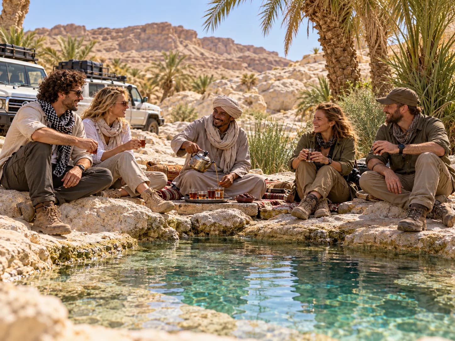 Resting by a hot well in Dakhla oasis