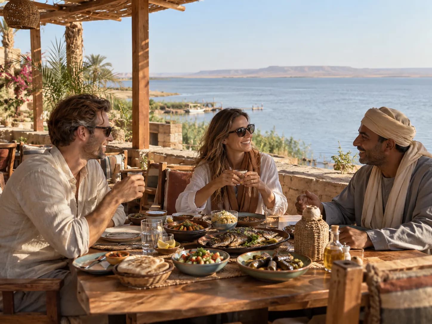 Lunch at a table overlooking Lake Qarun