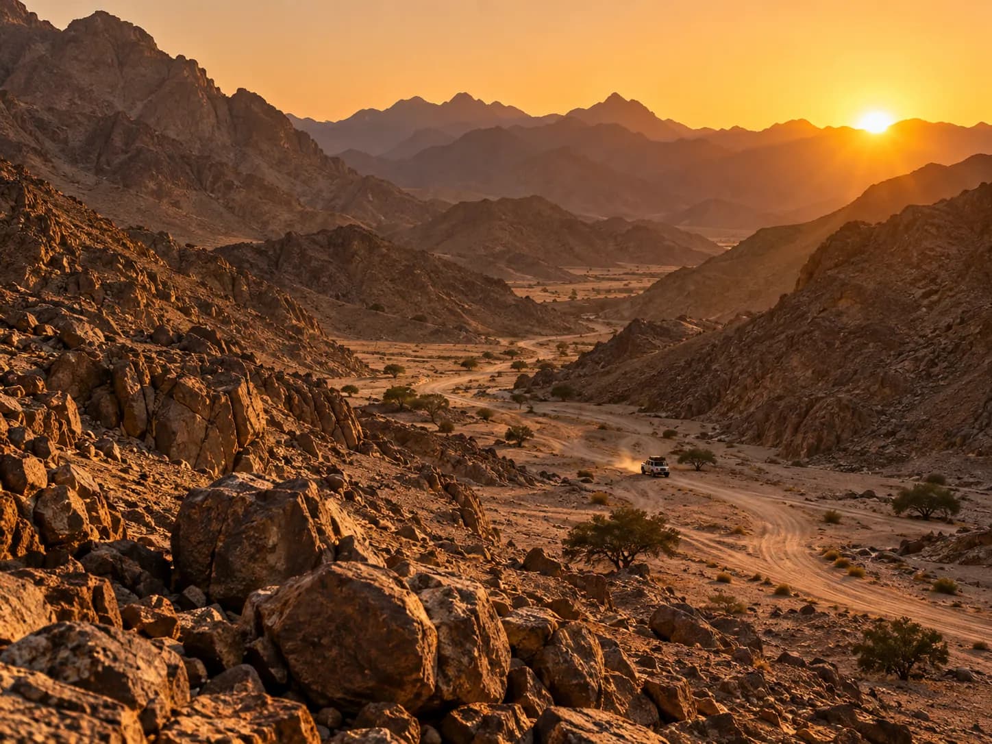 The wadis of the Eastern Desert glowing at sunset