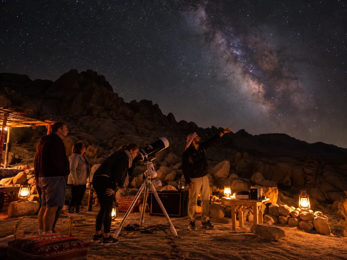 Looking at the Milky Way through a telescope at camp