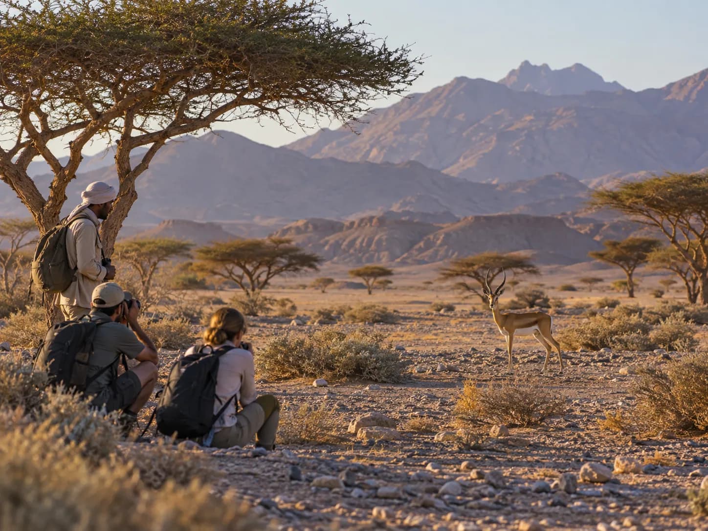 Watching wildlife with binoculars in Wadi El Gemal