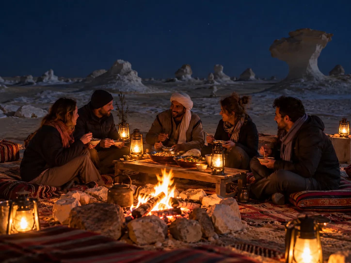 Dinner around the fire under the first stars