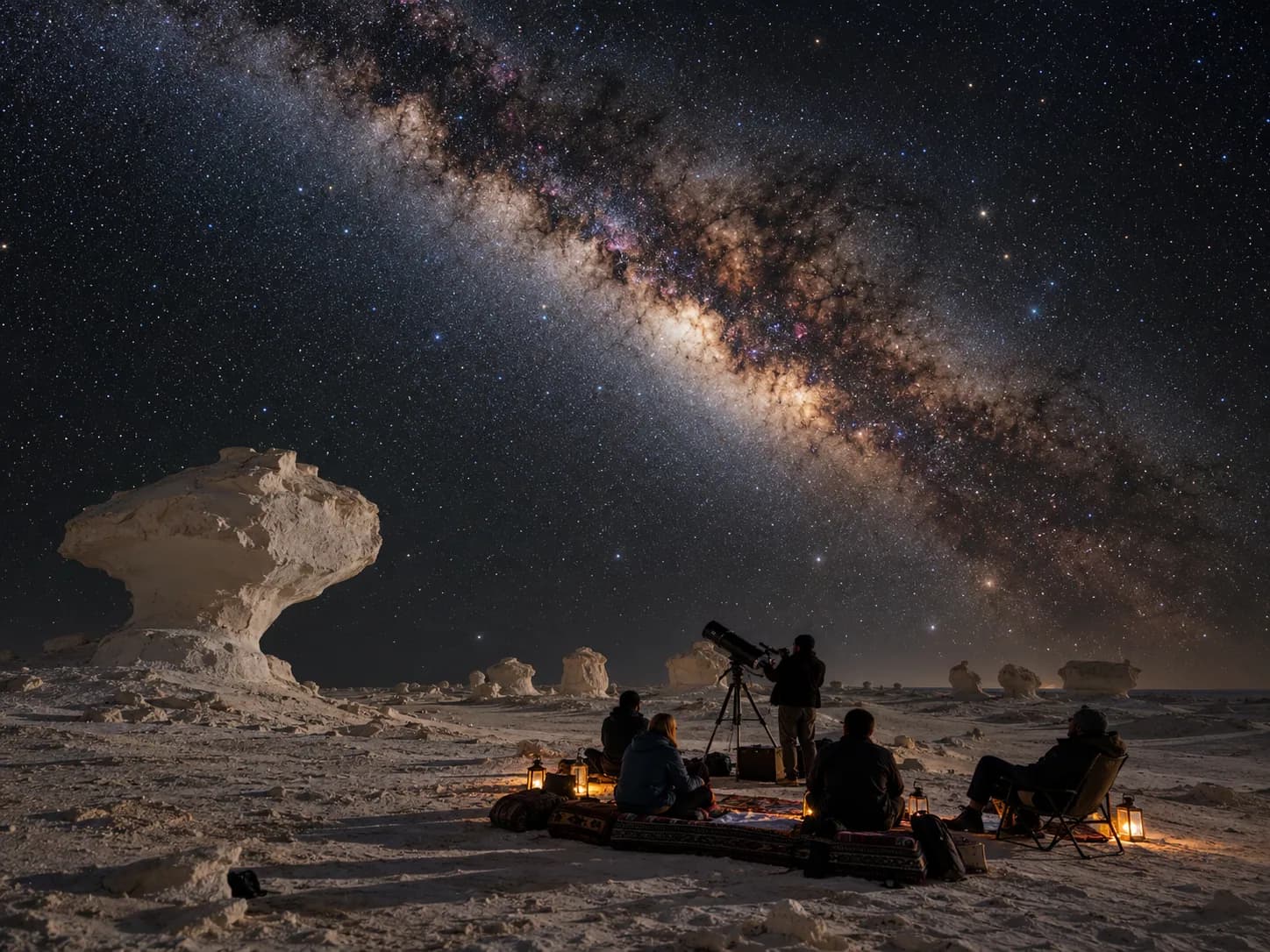 The Milky Way over a chalk formation, a tripod set up below