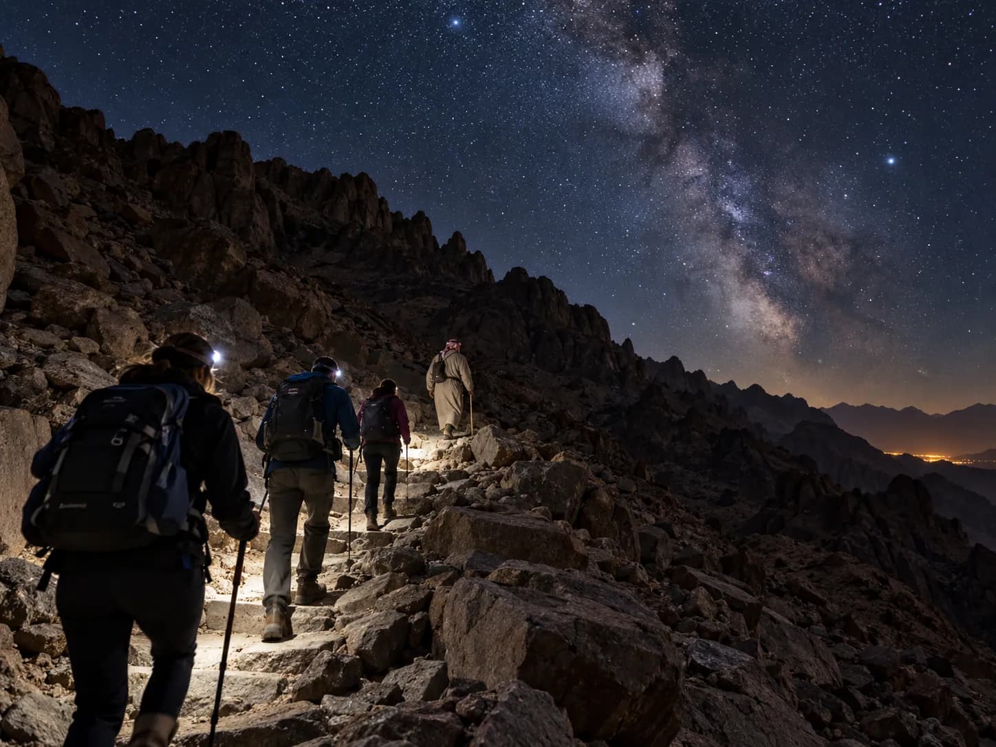 Climbing in the dark under the Milky Way