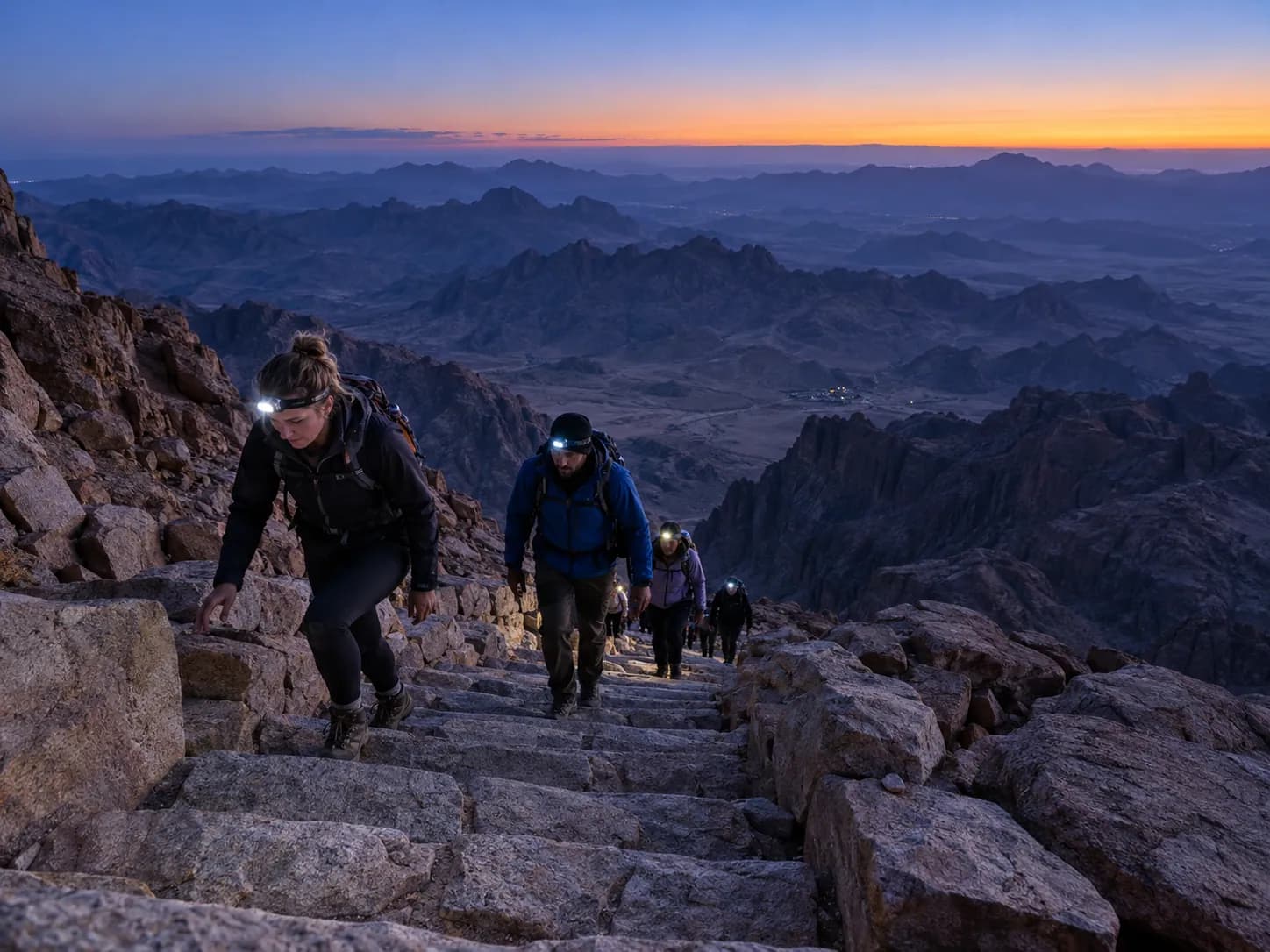 The last steps to the summit at dawn
