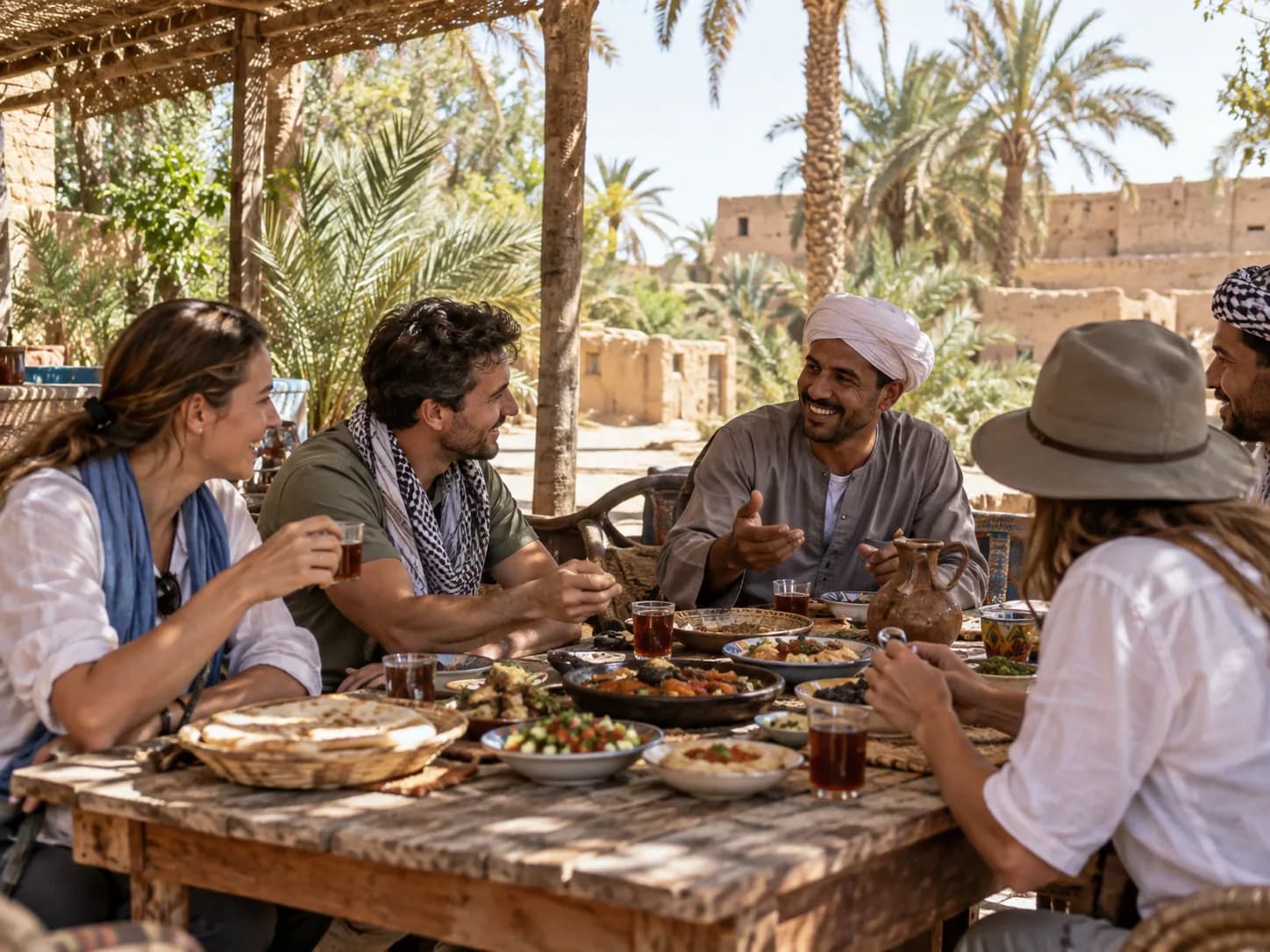 A meal in the shade of a Siwa palm garden