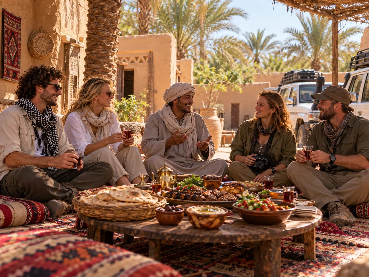 Lunch with a family at the Bahariya lodge